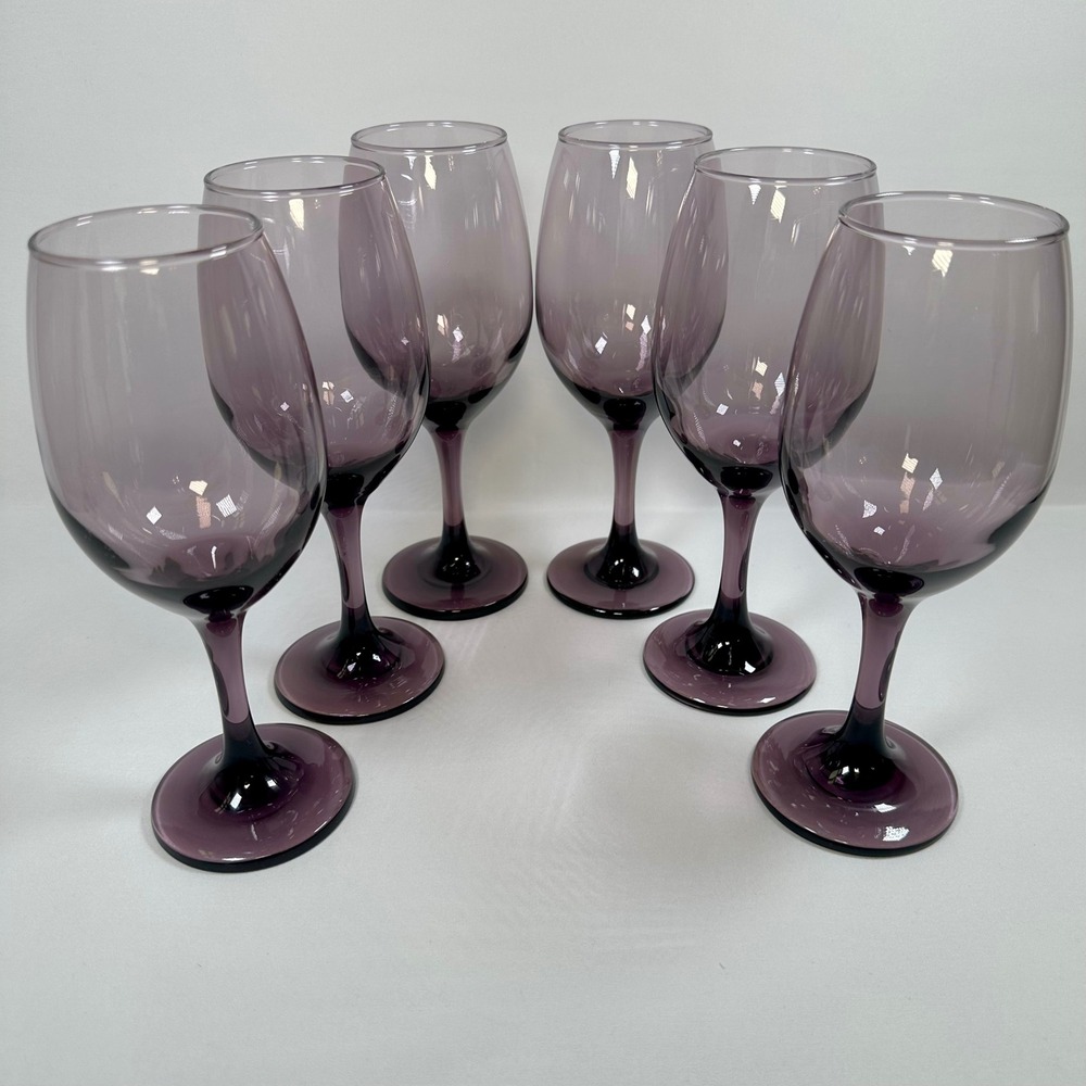 Vtg Cristar Rioja Amethyst Purple Water Goblets Wine Glasses 8" Tall Set of 6